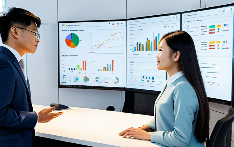 A diverse group of Vietnamese professionals, fully clothed in modest business attire, collaborating harmoniously with advanced technology in a modern, brightly lit open-plan office. One professional interacts with a large interactive screen displaying intricate data visualizations, while another observes a small, collaborative robot assisting with a task. A third professional engages in a thoughtful discussion with a colleague, emphasizing human problem-solving and creativity. The atmosphere is innovative and collaborative. perfect anatomy, correct proportions, natural poses, well-formed hands, proper finger count, natural body proportions, professional photography, high resolution, soft studio lighting, safe for work, appropriate content, fully clothed, professional, family-friendly.