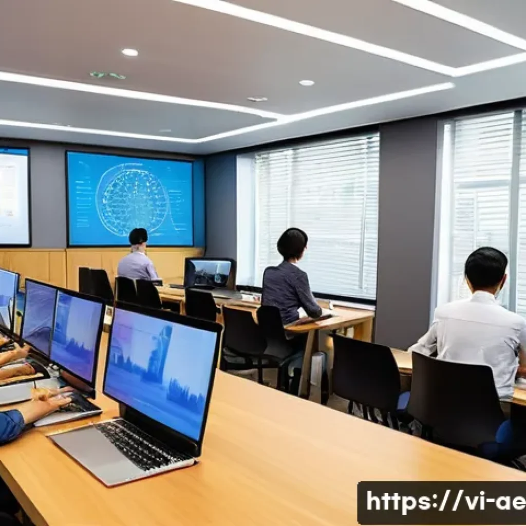 직원 교육을 통한 자동화 수용 전략 - A modern Vietnamese office scene showing a diverse group of professional employees in business casua...