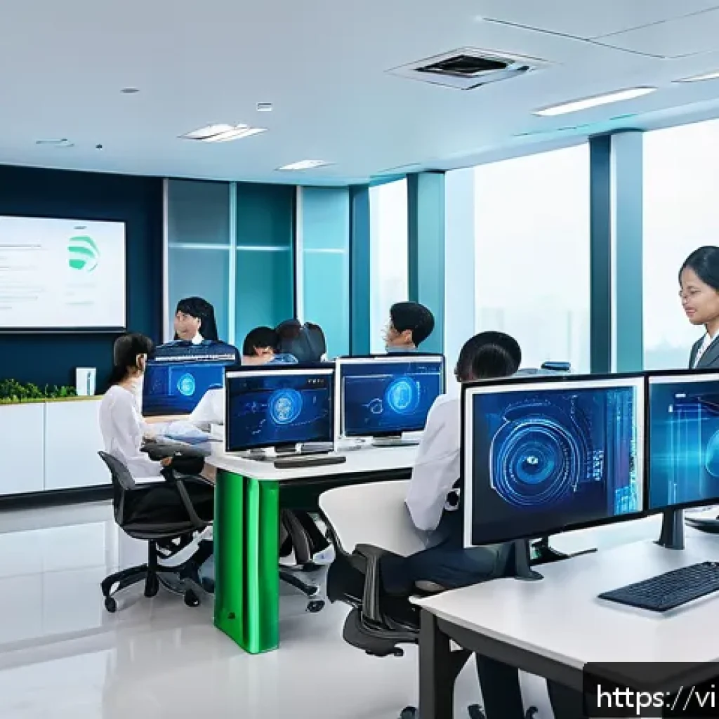 작업 자동화 도입 시 고려해야 할 윤리적 측면 - A modern Vietnamese office scene showcasing a diverse group of professional employees collaborating ...