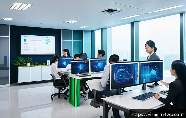 작업 자동화 도입 시 고려해야 할 윤리적 측면 - A modern Vietnamese office scene showcasing a diverse group of professional employees collaborating ...