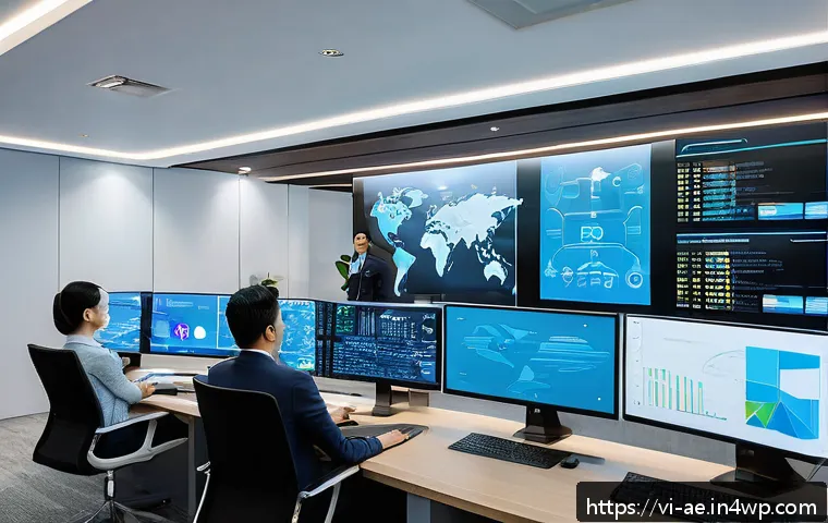 작업 자동화와 인공지능의 관계 - A modern Vietnamese office setting with diverse professionals collaborating around a large digital s...