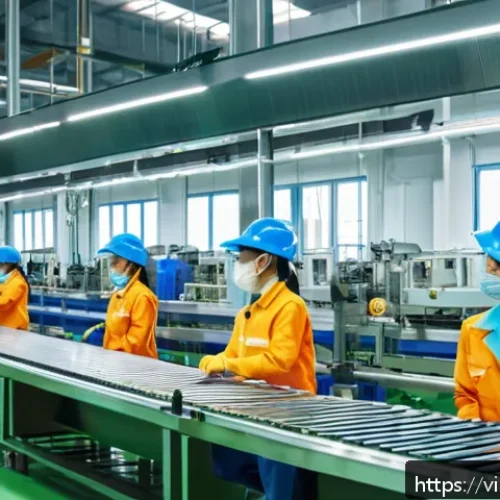 Home 30 자동화가 사회적 불평등에 미치는 영향 - A modern Vietnamese factory interior showcasing advanced automation technology, with diverse workers...
