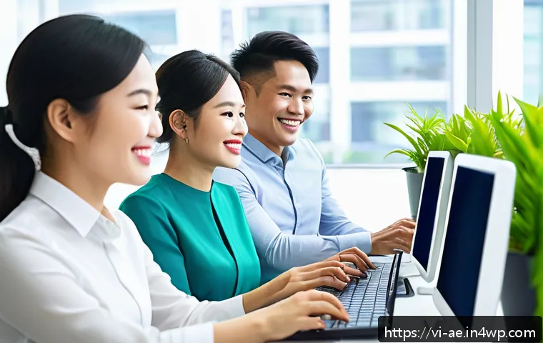 직원 복지와 자동화의 균형 맞추기 - A modern Vietnamese office scene showcasing a diverse group of young and middle-aged employees engag...