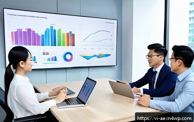 자동화 도입 후 성과 평가 기준 설정하기 - An office setting in Vietnam with a diverse team of employees using AI-powered software on computers...