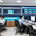 Home 21 업무 자동화의 긍정적 효과와 부정적 효과 - A modern Vietnamese office environment showing diverse employees collaborating efficiently with adva...